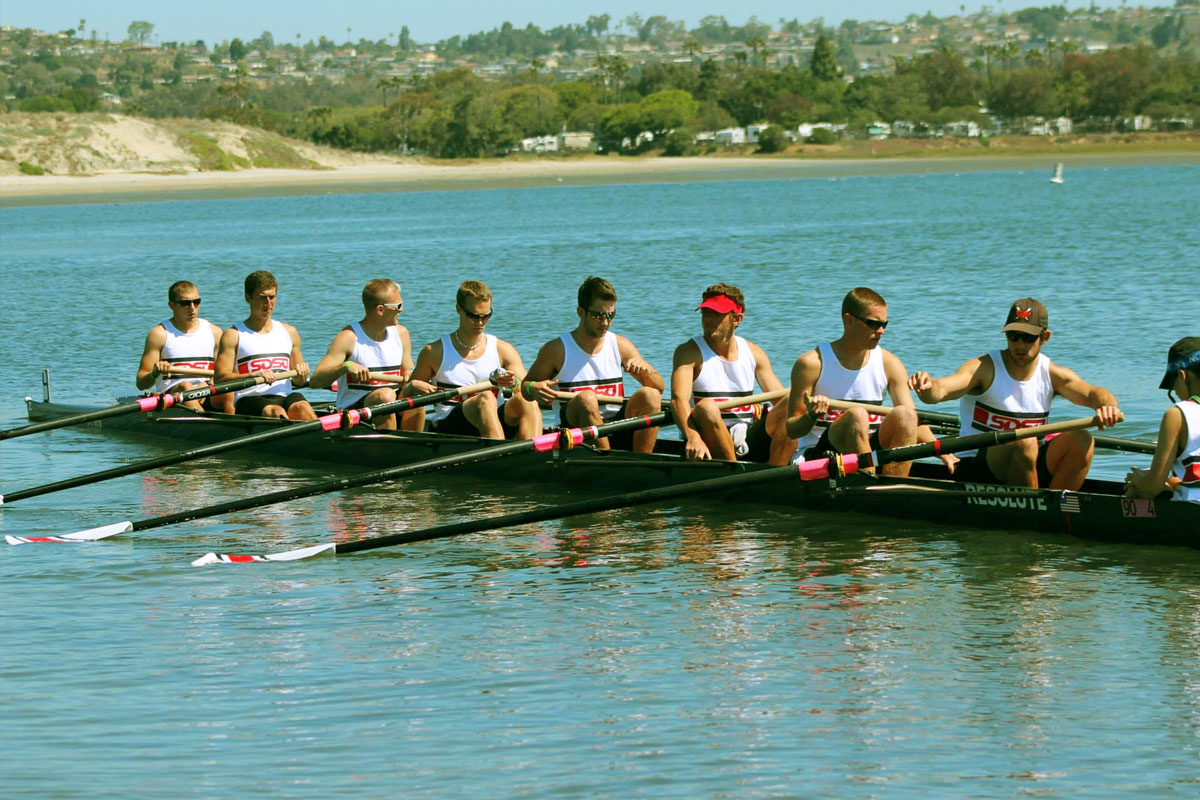 Men's Rowing Team rowing on water