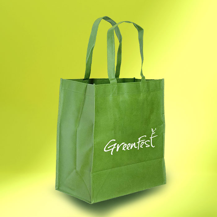 Reusable green shopping bag with greenfest logo