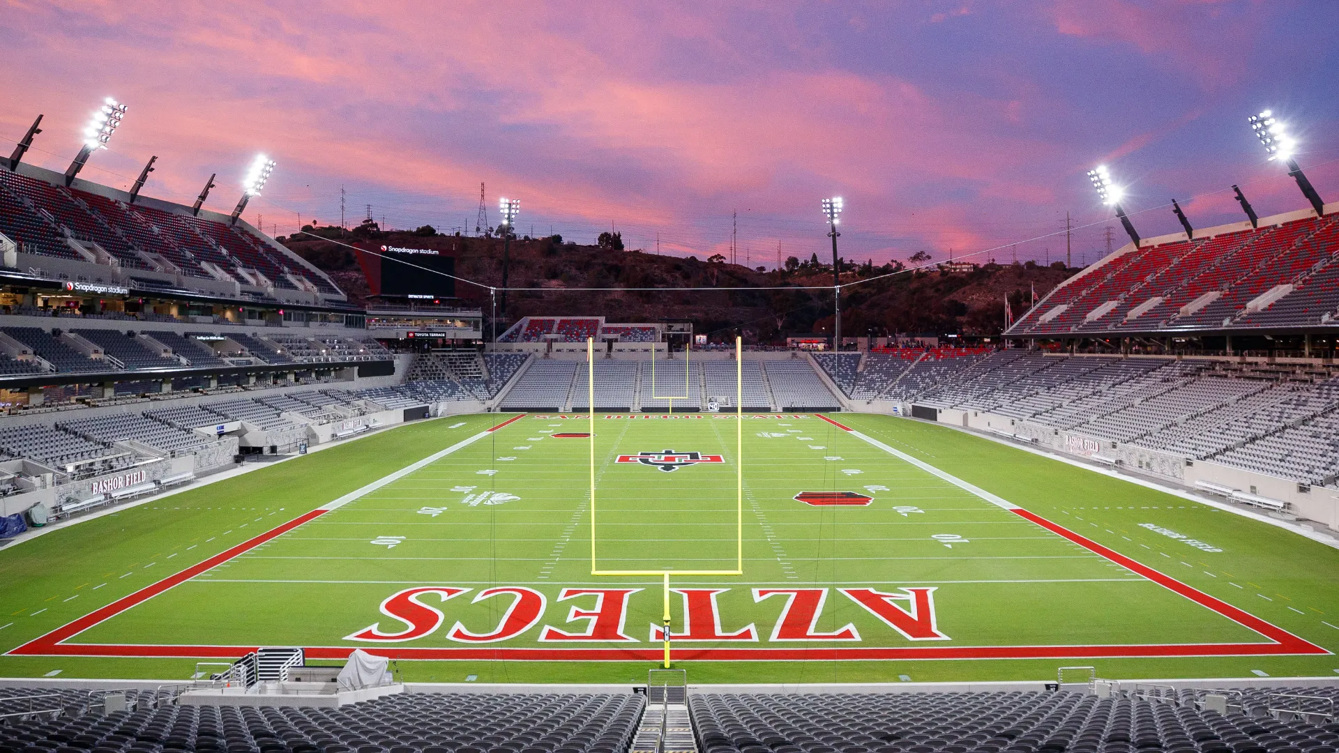 Snapdragon Stadium at sunset