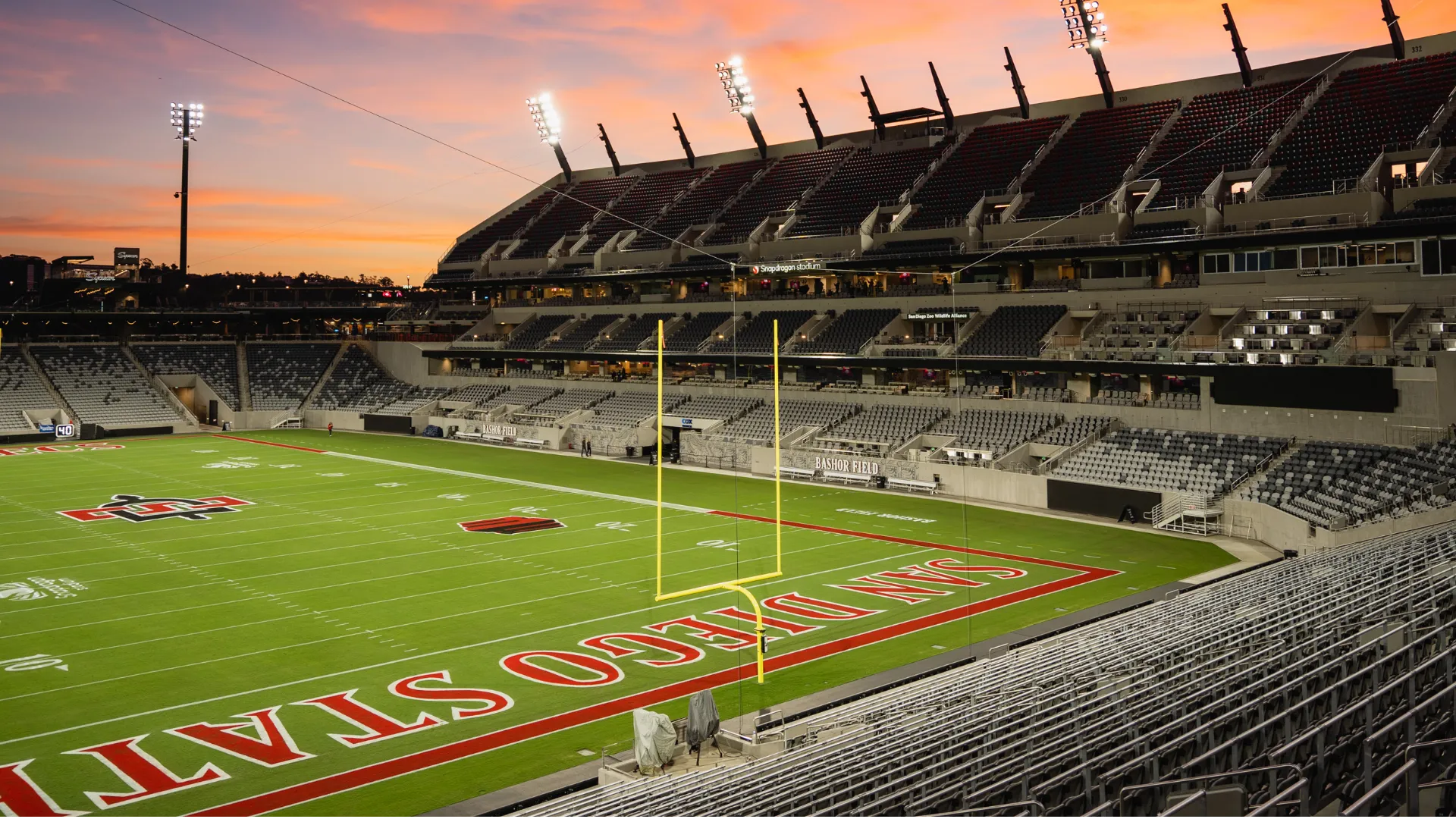 Snapdragon Stadium at sunset