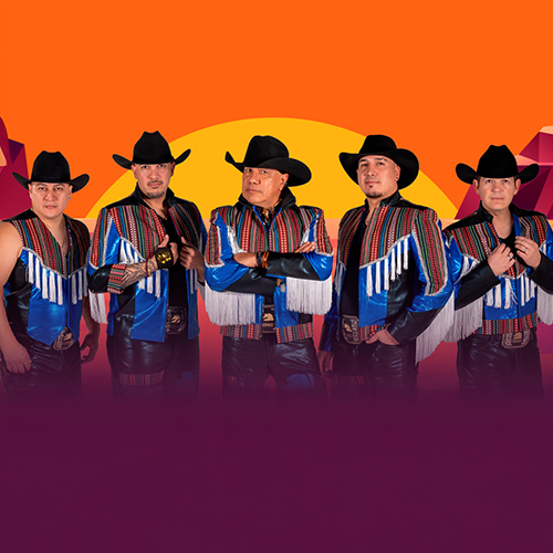  Bronco group members in outfits against a sunset landscape illustration  - Event
