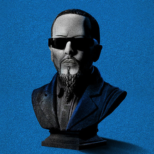  Illustration of Yandel as a bust/statue wearing sunglasses against blue background  - Event