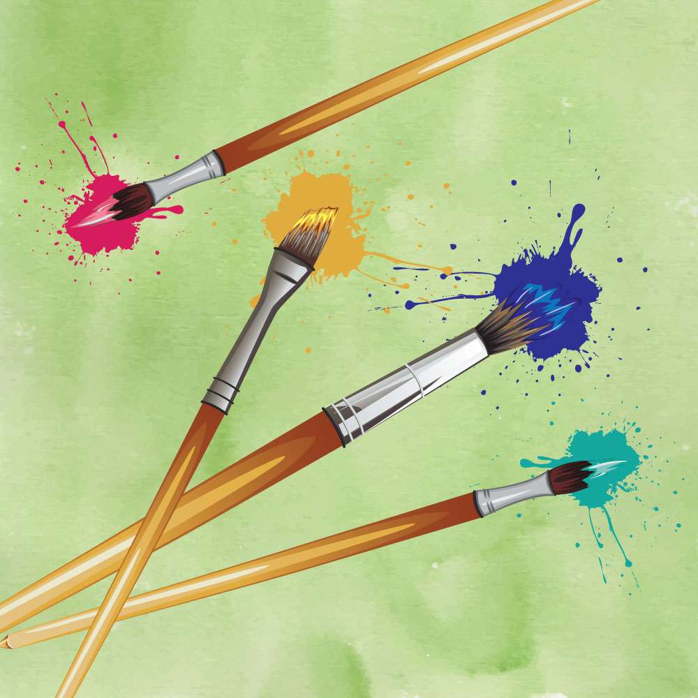 Illustration of paint brushes and paint splatters