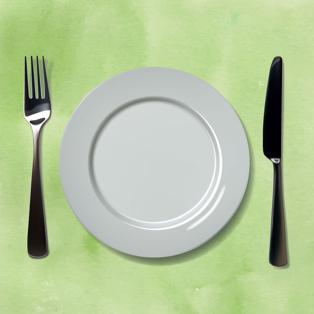 Plate, fork and knife