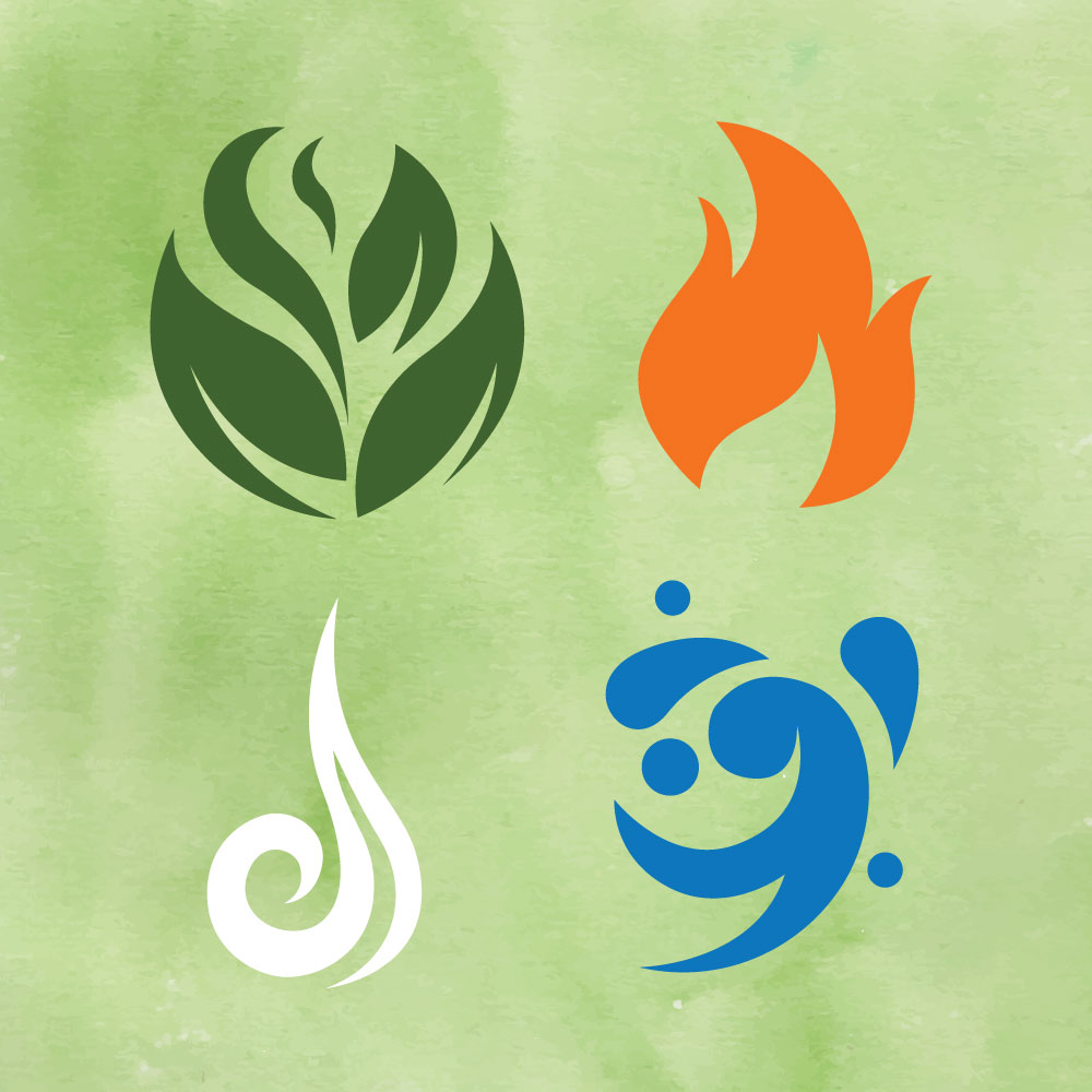 Symbols of four elements: fire, water, earth, air