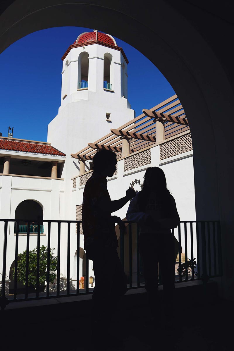 Two students talking in the Aztec Student Union