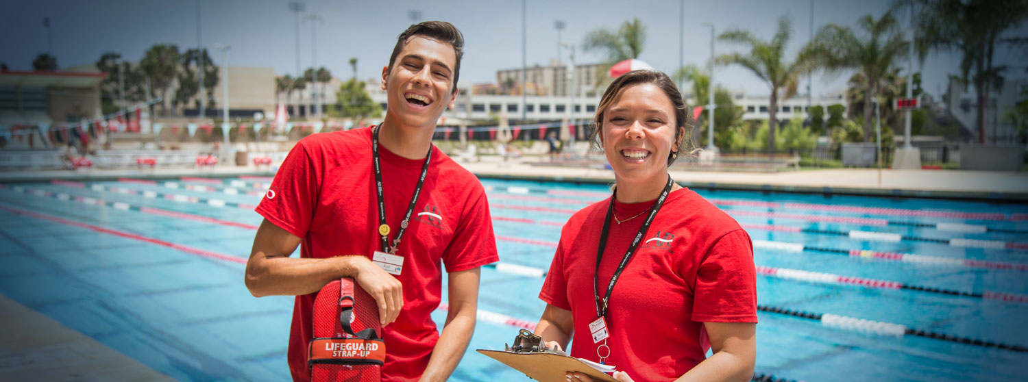 Two lifeguards student employees at Aztec Aquaplex Pool