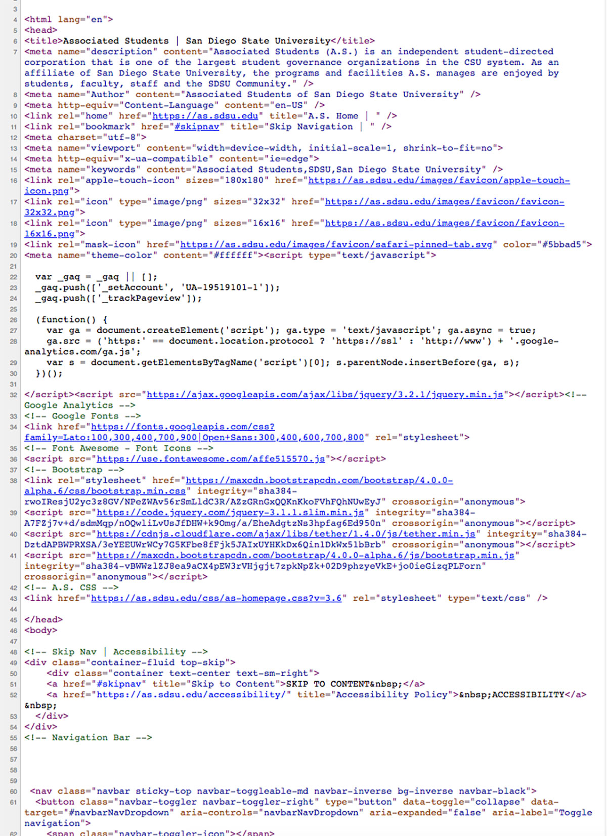 Website code sample