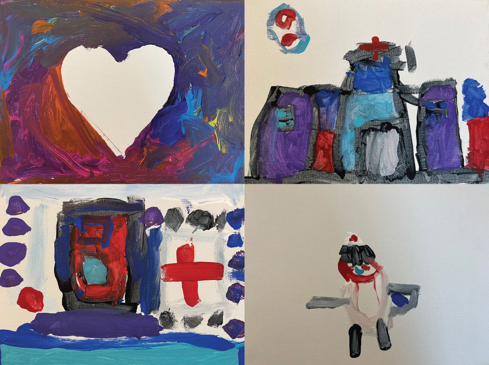 4 paintings created by the children
