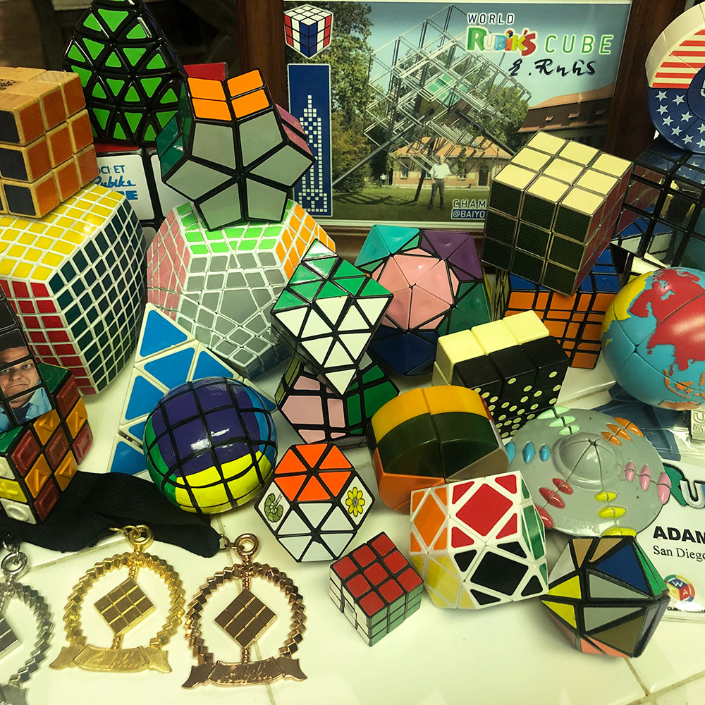A large collection of Rubik’s Cubes