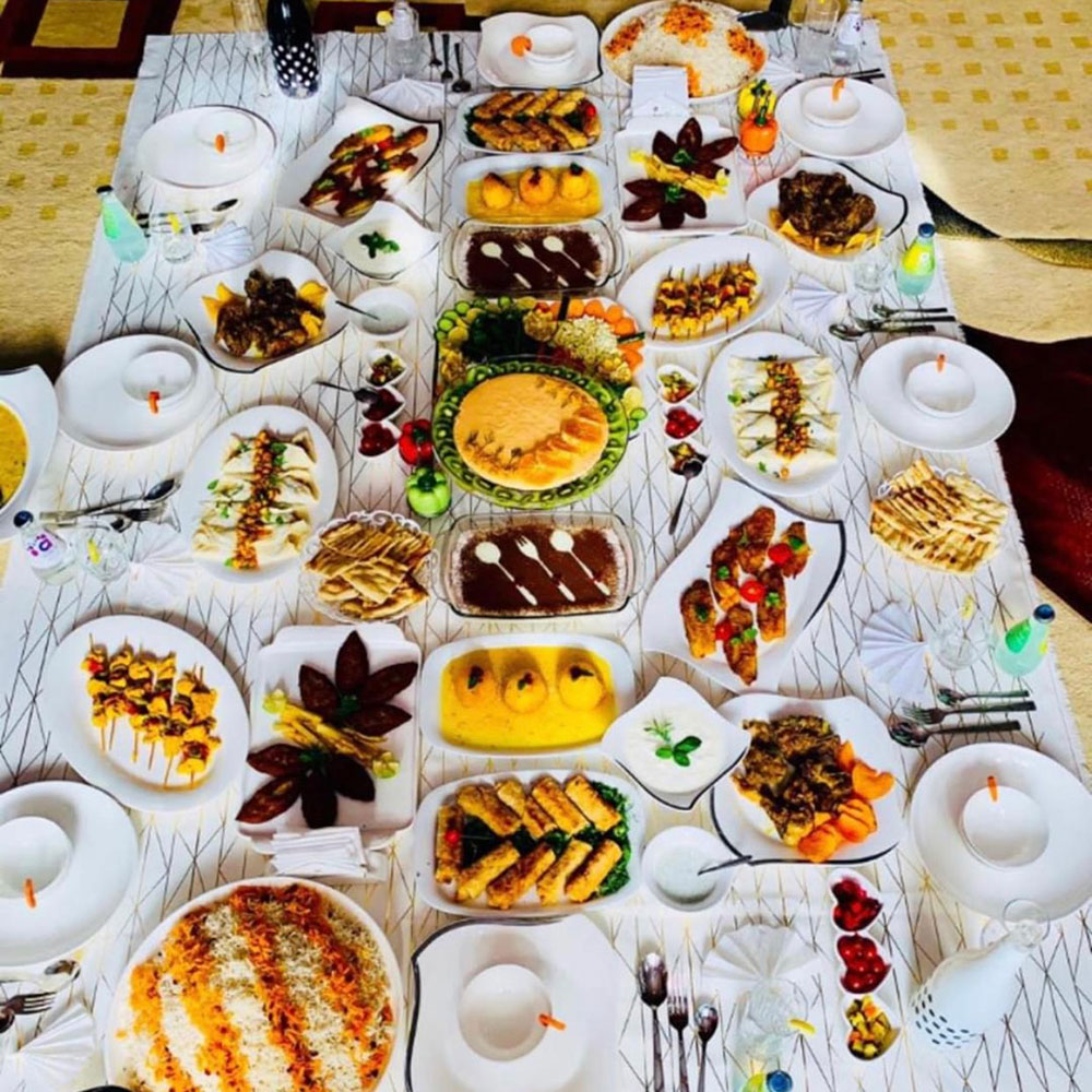 Festive table full of food