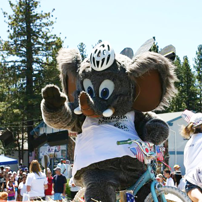 Durand dressed as Wooly, the Mammoth Mountain Mascot