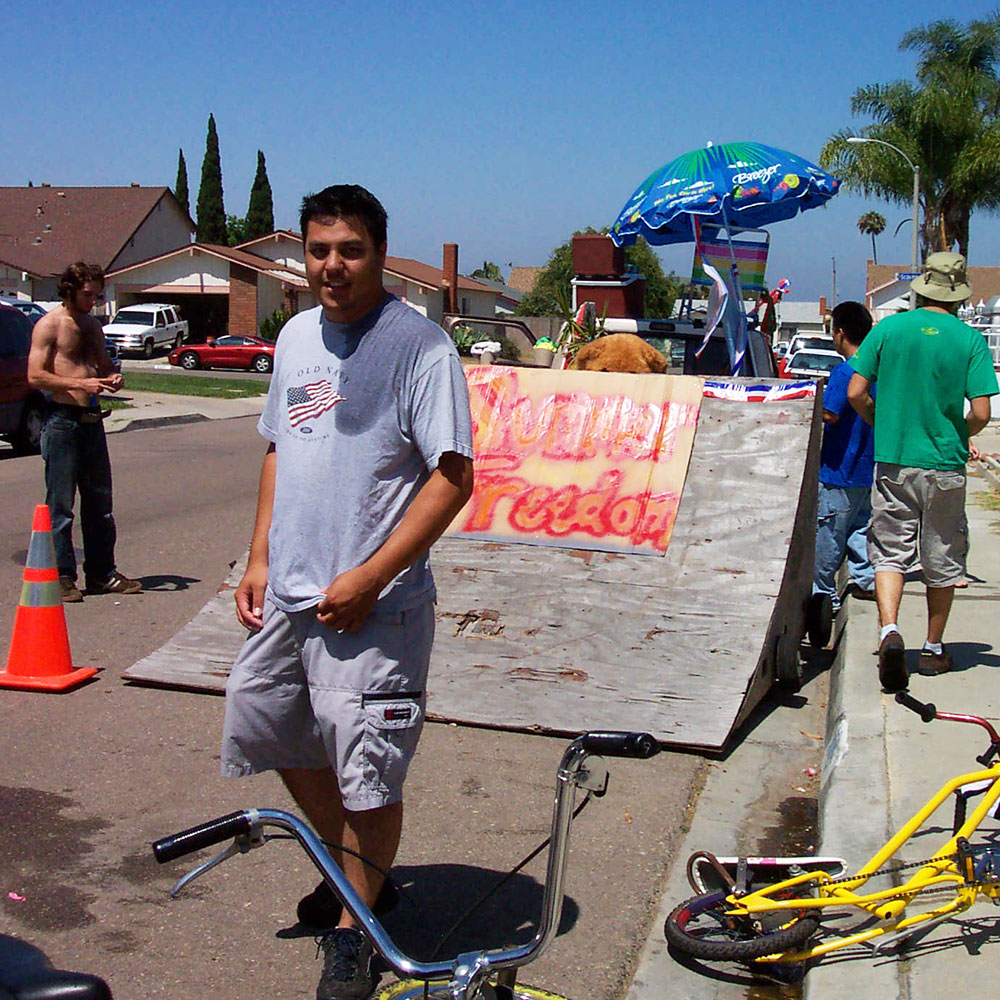 Adam Zamora with his bike ramp
