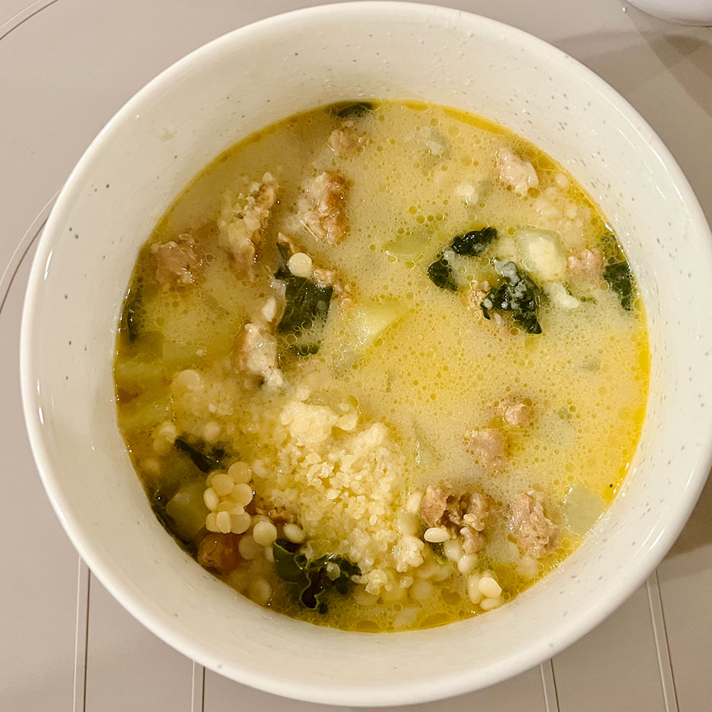 Large bowl of kale soup