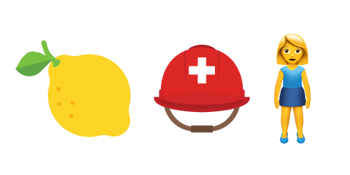 Lemon emoji, aid worker helmet emoji, woman standing emoji
