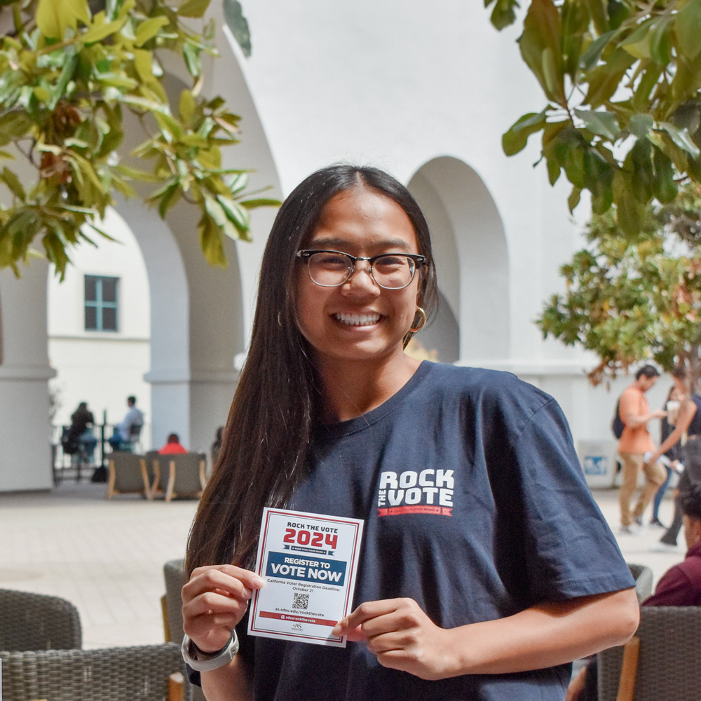 A member of the SDSU community with voter registration information.