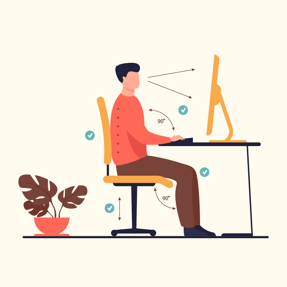 A diagram for proper posture while at a desk.