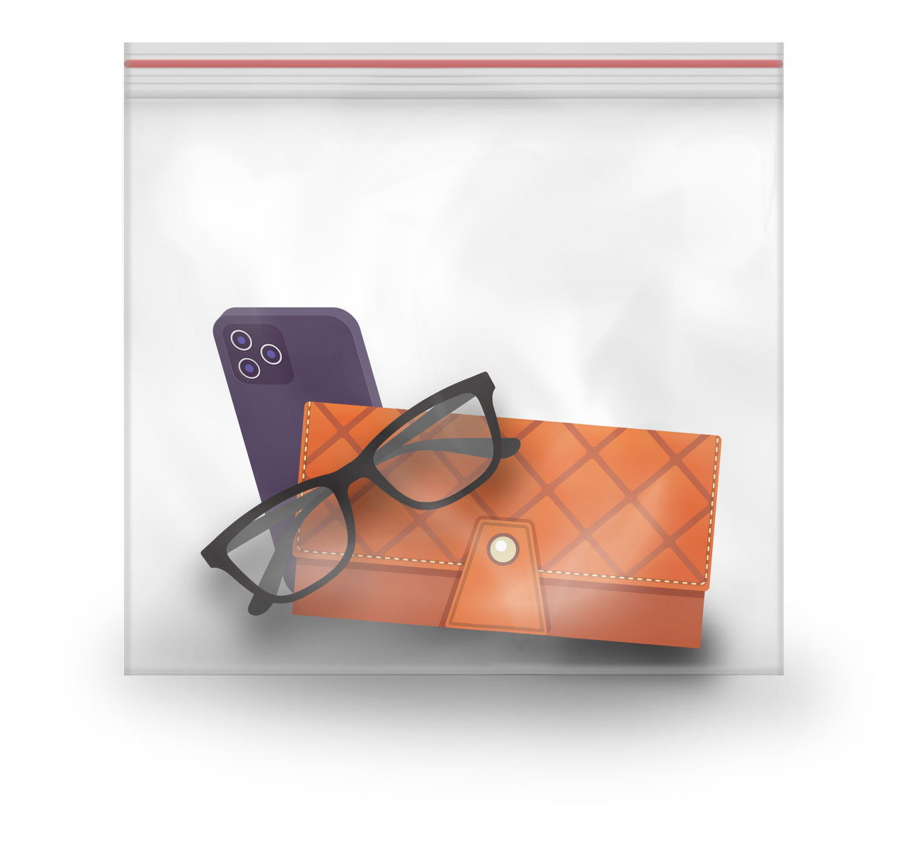 Clear Ziplock bag with personal items inside